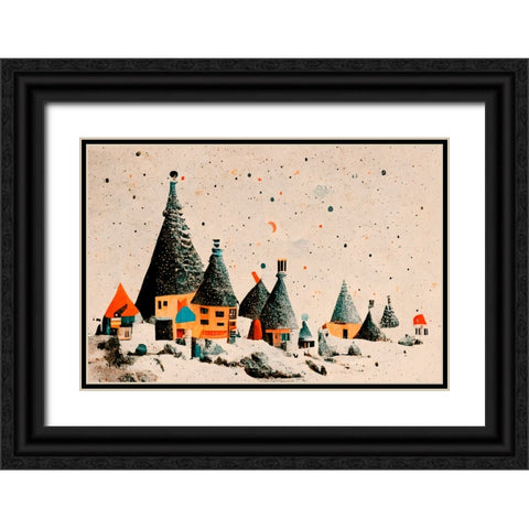 Fairy Village Black Ornate Wood Framed Art Print with Double Matting by Treechild