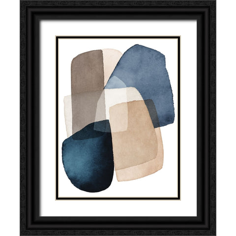 Blue Brown Blocks Black Ornate Wood Framed Art Print with Double Matting by Pienaar, Kathrin