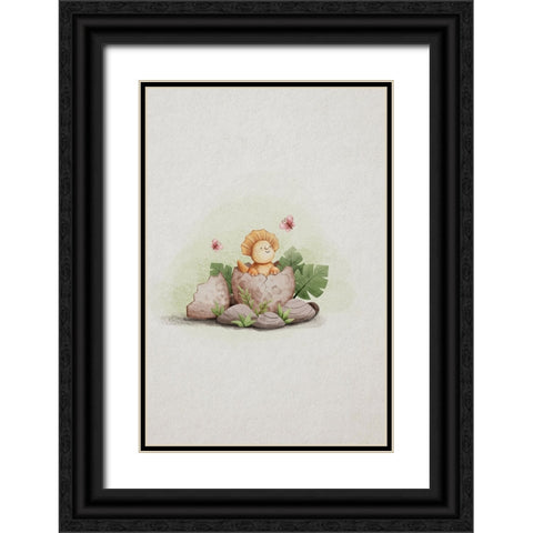 Kawaii Dinosaur Black Ornate Wood Framed Art Print with Double Matting by Thai, Xuan