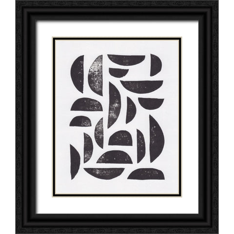 Linocut Abstract #7 Black Ornate Wood Framed Art Print with Double Matting by Galitsyna, Alisa