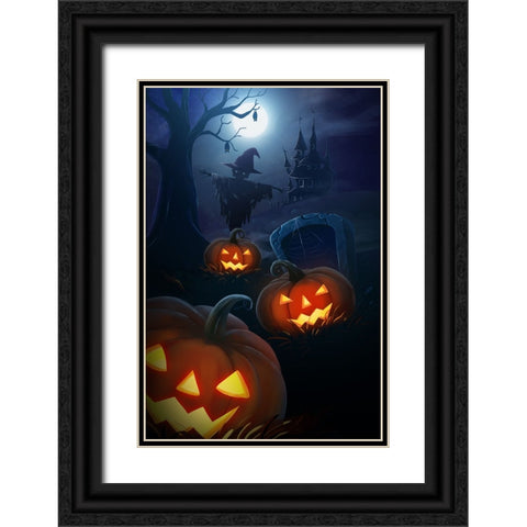 Pumpkin Night Black Ornate Wood Framed Art Print with Double Matting by Thai, Xuan