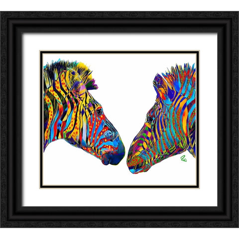 Ziggy and Zag the Zebras Black Ornate Wood Framed Art Print with Double Matting by Day, Ruth