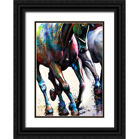 Galloping Black Ornate Wood Framed Art Print with Double Matting by Day, Ruth