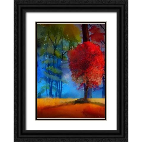 Flamboyant Red Tree Black Ornate Wood Framed Art Print with Double Matting by Day, Ruth