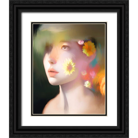 Willow with Flowers Black Ornate Wood Framed Art Print with Double Matting by Day, Ruth