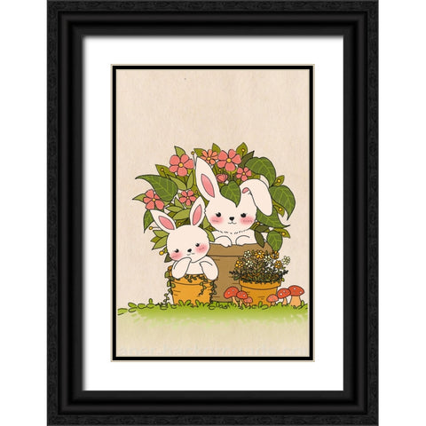 Couple Bunny Black Ornate Wood Framed Art Print with Double Matting by Thai, Xuan