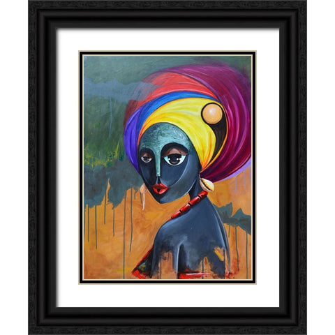 Queen 2 (Gele Series) Black Ornate Wood Framed Art Print with Double Matting by Debas, Adetoro