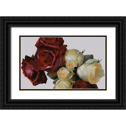 Bouquet of Roses Black Ornate Wood Framed Art Print with Double Matting by Day, Ruth