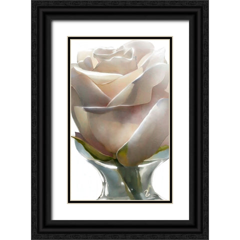 White Rose Black Ornate Wood Framed Art Print with Double Matting by Day, Ruth