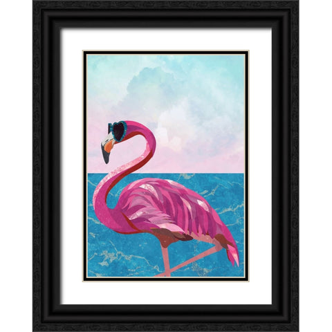 Flamingo goes to the beach Black Ornate Wood Framed Art Print with Double Matting by Manovski, Sarah