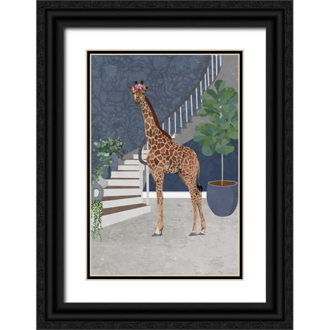 Giraffe by the stairs Black Ornate Wood Framed Art Print with Double Matting by Manovski, Sarah