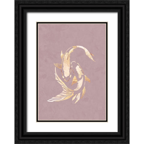 Pink gold koi fish 2 Black Ornate Wood Framed Art Print with Double Matting by Manovski, Sarah