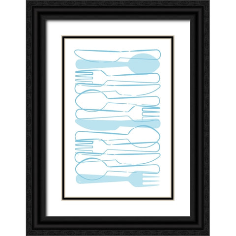 Blue Cutlery Black Ornate Wood Framed Art Print with Double Matting by Martina