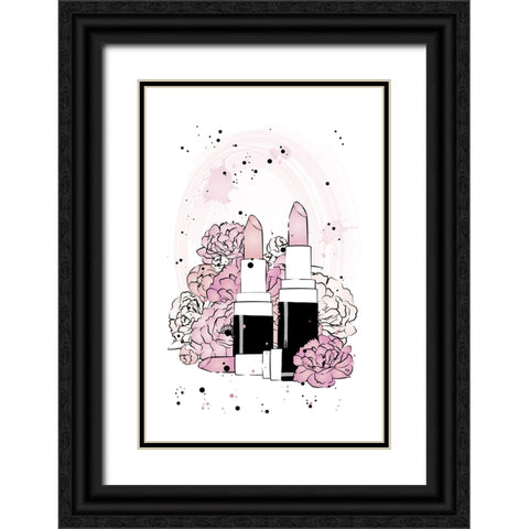 Peony Lipsticks Black Ornate Wood Framed Art Print with Double Matting by Martina