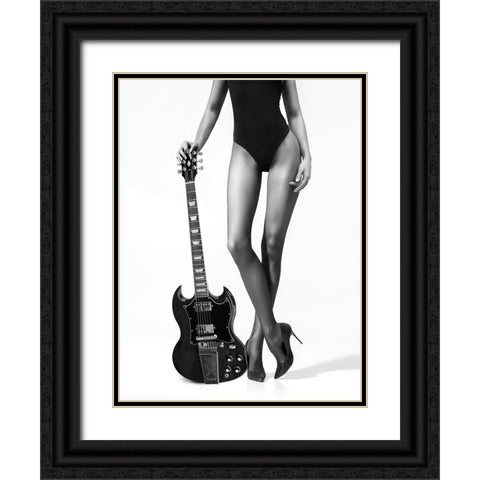 Lady And The Gibson Black Ornate Wood Framed Art Print with Double Matting by Drake, David