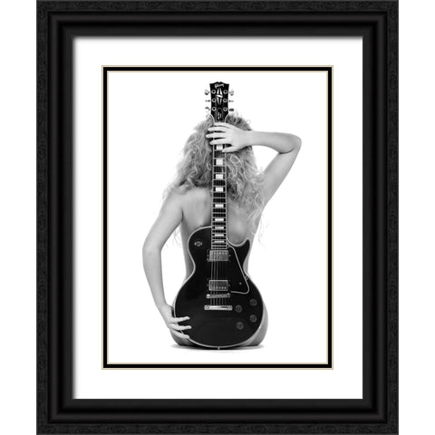 Lady And The Les Paul Black Ornate Wood Framed Art Print with Double Matting by Drake, David