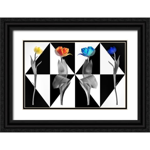 PopArt Tulips Black Ornate Wood Framed Art Print with Double Matting by Ruckert, Stephan