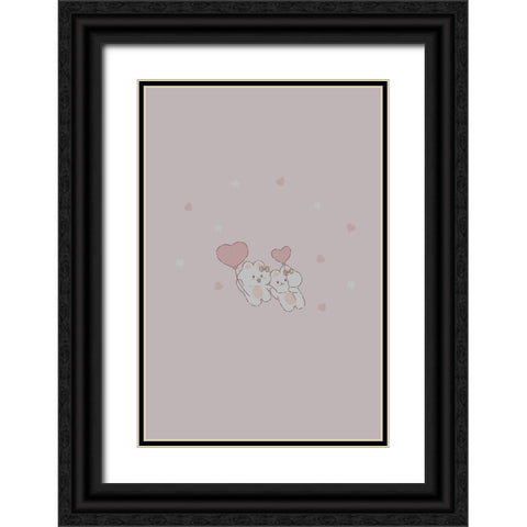 Kawaii Bunny Black Ornate Wood Framed Art Print with Double Matting by Thai, Xuan