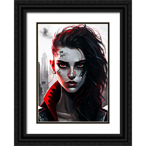 Girls Face Black Ornate Wood Framed Art Print with Double Matting by Asdar, Muh