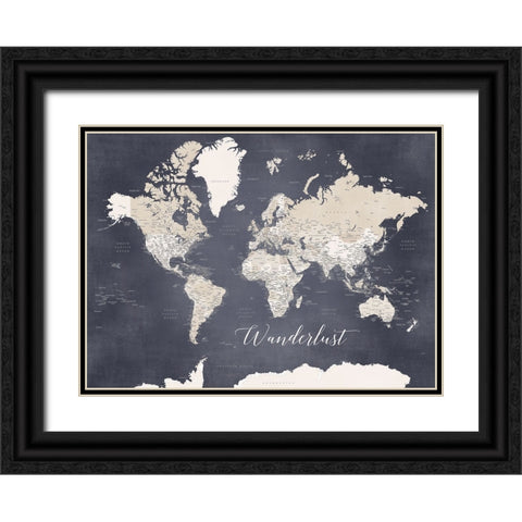 Wanderlust World Map Glyn Black Ornate Wood Framed Art Print with Double Matting by Laiz Blursbyai, Rosana