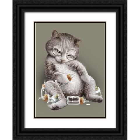 Greedy Cat Black Ornate Wood Framed Art Print with Double Matting by Lawless, Adam