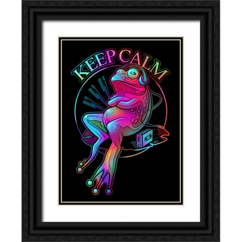 Frog Loves Music Black Ornate Wood Framed Art Print with Double Matting by Lawless, Adam