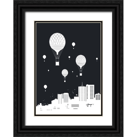 Balloons and the city Black Ornate Wood Framed Art Print with Double Matting by Solti, Balazs