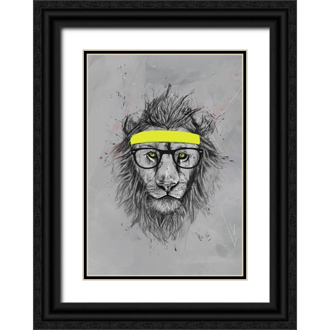 Hipster lion Black Ornate Wood Framed Art Print with Double Matting by Solti, Balazs