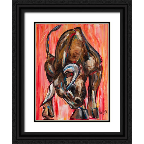 Bull Black Ornate Wood Framed Art Print with Double Matting by Florea, Simona