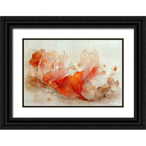 Persian Red Flowers Black Ornate Wood Framed Art Print with Double Matting by Treechild