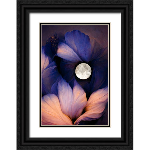 The Moon Flowers Black Ornate Wood Framed Art Print with Double Matting by Treechild