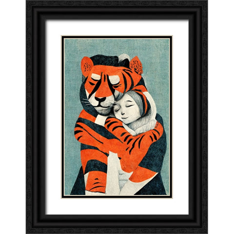 My Tiger And Me Black Ornate Wood Framed Art Print with Double Matting by Treechild
