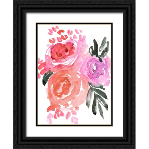 Maeko loose watercolor florals I Black Ornate Wood Framed Art Print with Double Matting by Laiz Blursbyai, Rosana