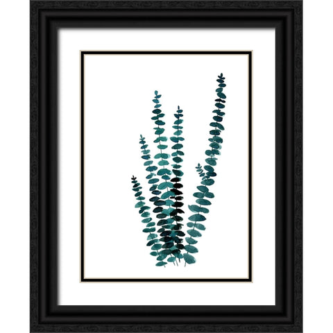 Teal watercolor eucalyptus I Black Ornate Wood Framed Art Print with Double Matting by Laiz Blursbyai, Rosana
