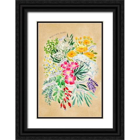 Medicinal herbs in vintage sepia Black Ornate Wood Framed Art Print with Double Matting by Laiz Blursbyai, Rosana