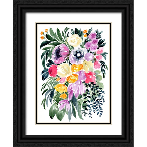 Urja loose floral watercolor bouquet Black Ornate Wood Framed Art Print with Double Matting by Laiz Blursbyai, Rosana