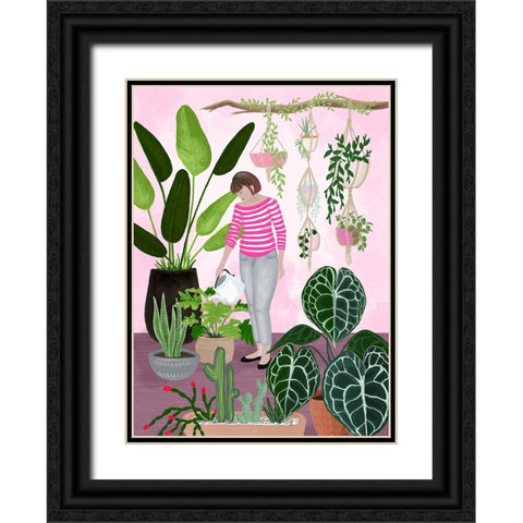 My home jungle in pink Black Ornate Wood Framed Art Print with Double Matting by Laiz Blursbyai, Rosana