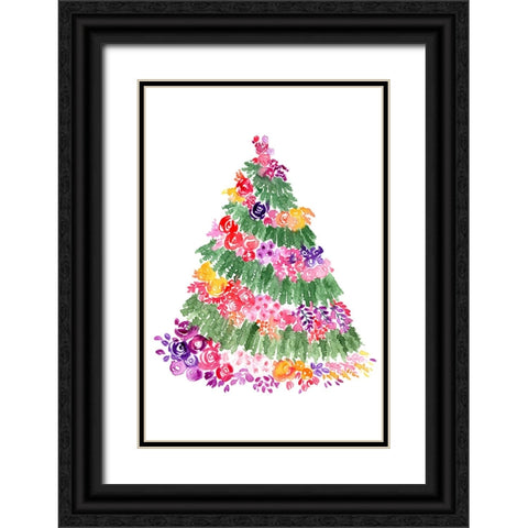 Floral watercolor Christmas tree Black Ornate Wood Framed Art Print with Double Matting by Laiz Blursbyai, Rosana