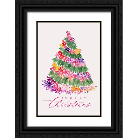 Floral watercolor merry Christmas tree Black Ornate Wood Framed Art Print with Double Matting by Laiz Blursbyai, Rosana