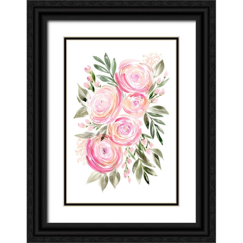 Begonia pink ranunculus bouquet Black Ornate Wood Framed Art Print with Double Matting by Laiz Blursbyai, Rosana