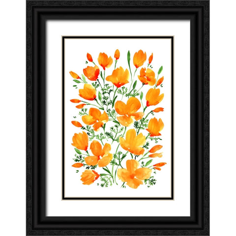 Watercolor California poppies Black Ornate Wood Framed Art Print with Double Matting by Laiz Blursbyai, Rosana