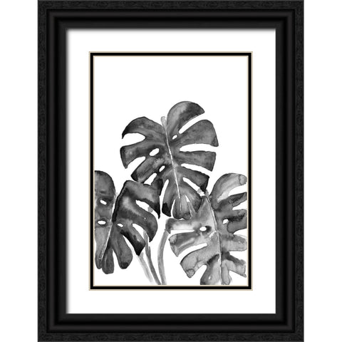 Monstera leaves in loose watercolor bw Black Ornate Wood Framed Art Print with Double Matting by Laiz Blursbyai, Rosana