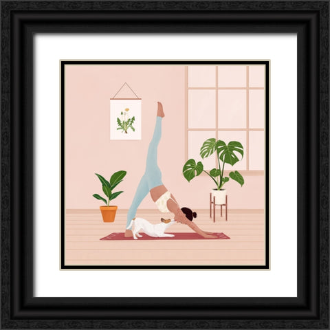 Downward Dog Black Ornate Wood Framed Art Print with Double Matting by Holikova, Petra