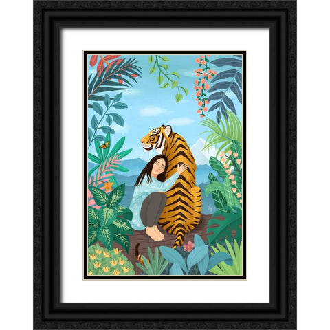 Tiger Black Ornate Wood Framed Art Print with Double Matting by Holikova, Petra