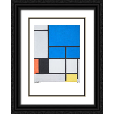 Composition with Large Blue Plane - Red - Black - Yellow - and Gray 1921 Black Ornate Wood Framed Art Print with Double Matting by Pictufy