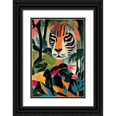 Jungle Tiger Black Ornate Wood Framed Art Print with Double Matting by Treechild