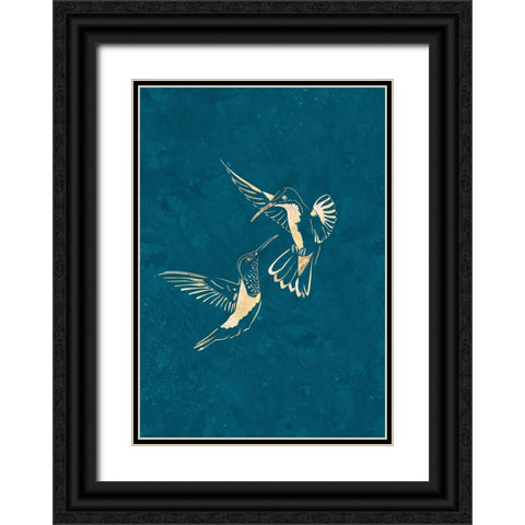 Gold Hummingbird Line art Silhouettes 3 Black Ornate Wood Framed Art Print with Double Matting by Manovski, Sarah