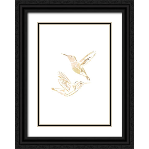 Gold Hummingbird Line art Silhouettes 2 Black Ornate Wood Framed Art Print with Double Matting by Manovski, Sarah