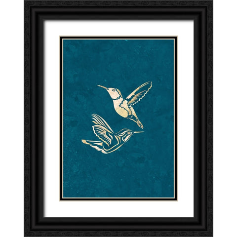 Gold Hummingbird Line art Silhouettes 1 Black Ornate Wood Framed Art Print with Double Matting by Manovski, Sarah