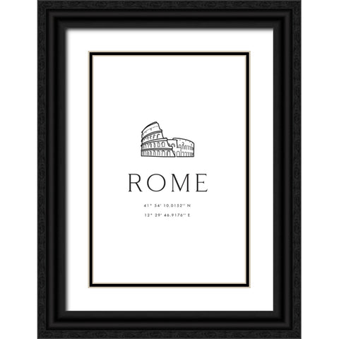 Rome coordinates with Colosseum sketch Black Ornate Wood Framed Art Print with Double Matting by Blursbyai, Rosana Laiz